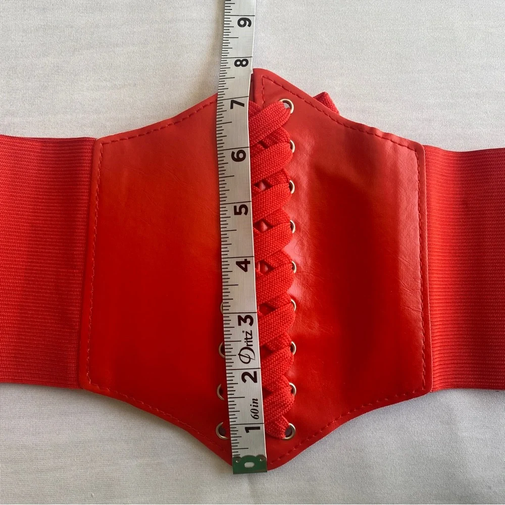 Corset Style Wide Girdle Red Fashion Elastic‎ Faux Leather Skinny Elastic Belt